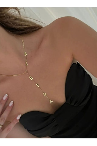 Kadın Gümüş Kolye - Y Model Kişiye Özel Isim Işıklı Kutuda Sevgiliye Eşe Hediye Gold