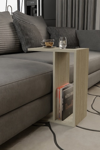 Alpa Ev Mobilya C Tasarım Koltuk Yanı Sehpa, Kitaplıklı Modern Laptop & Kahve Sehpası, Orta Sehpa Traverten