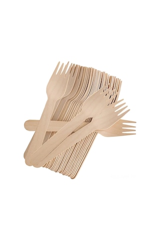 Moveevo 100 Adet Gıda Grubu Ahşap Çatal Seti, Ev Ve Restoran Kullanıma Uygun, Yeşil Çevre Dost Tek Kullandım Atılabilir Ahşap Ürün Ahşap