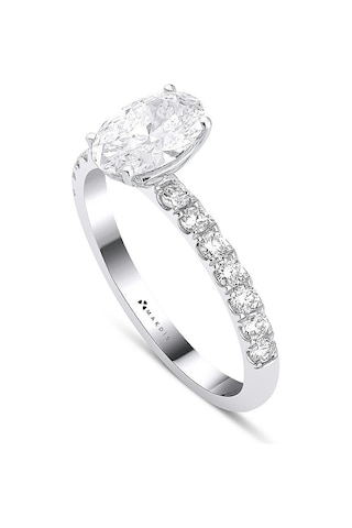 1.50 Karat Oval Tektaş Pırlanta Yüzük Beyaz Altın