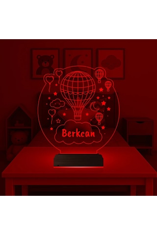 Luvivia Çocuk Odası Hediye Balon Kalp Kişiye Özel 3d Lamba - Masa Gece Lambası Şeffaf
