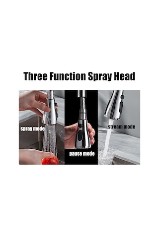 Inchant 3 Fonksiyonlu Mutfak Musluğu Püskürtme Başlığı Pull Out Gümüş