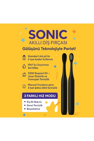 Sonic Smart Diş Fırçası Ve 1 Adet Yedek Başlık Siyah