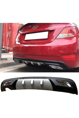 Hyundai Accent Blue Uyumlu Difüzör Difizör Gri + Kare Egzoz Görünüm C Tip 2010 - 2018