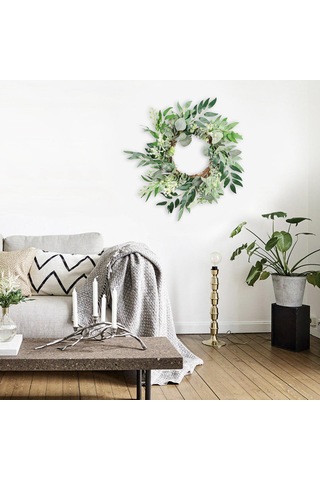 Suntek Yeşil Okaliptüs Çelengi Dalları Dekorlu Büyük 50cm