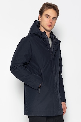 Erkek Regular Fit Kapüşonlu Fermuarlı Çok Cepli Kışlık Klasik Mont Lacivert