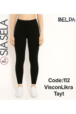 Belpa Sıla Sella Viskon Likralı Siyah Kadın Tayt Siyah