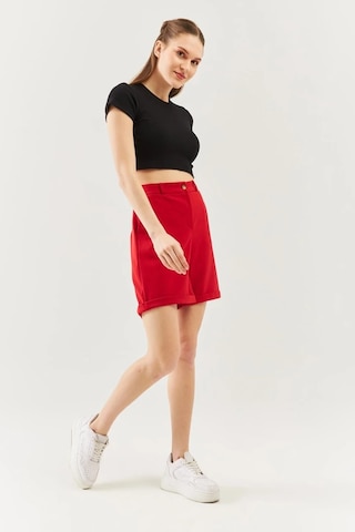 Kadın Kısa Kol Bisiklet Yaka Vücuda Oturan %100 Pamuklu Kaşkorse Esnek Crop Bluz Siyah