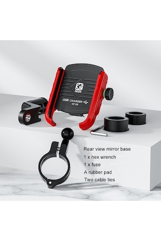 Kewig M8 Motosiklet Navigasyon Telefon Tutucu Açık Sürme Şarj Braketi Siyah Siyah