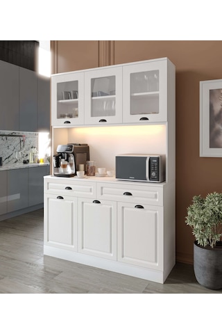Guneystore Luna Kahve Köşesi - 140 Cm Mdf Mutfak Dolabı - Led Aydınlatmalı Beyaz