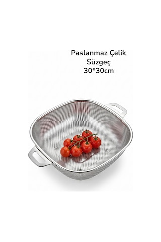 Paslanmaz Çelik Lüks Süzgeç Kevgir Kulplu 30 30cm Gri