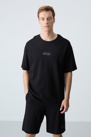 Tommy Life Siyah Pamuklu Kalın Yumuşak Dokulu Oversize Fit Basic Erkek Şort Takım - 85259