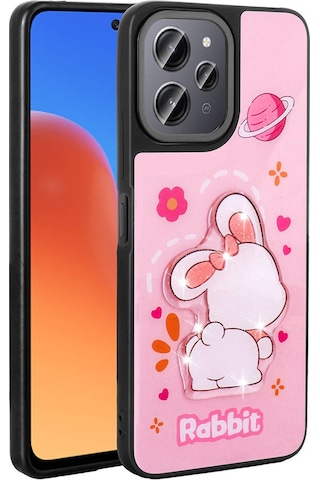 Xiaomi Redmi 12 4g Kılıf Parlayan Kabartmalı İkonik Figürlü Zore Amas Silikon Kapak Pembe