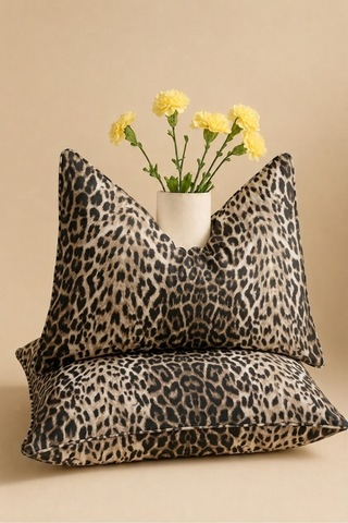 Leopar Desenli Pamuklu Ranforce Kumaş Fermuarlı Yastık Kılıfı 2 Adet 50x70 Cm