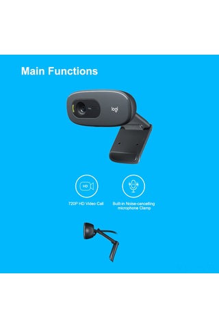 Jeemson Logitech C270 Usb Webcam - 720p/30fps Hd Video, Gürültü Azaltıcı Mikrofon, Otomatik Işık Düzeltme, Evrensel Klem, Siyah