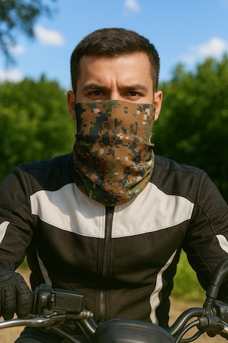 Sticker Works Motorcu Koyu Ton Pixel Kamuflaj Buff Maske Outdoor Boyunluk Unisex Bandana Standart