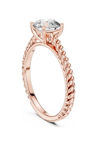 İlmek Örgü Detaylı Tektaş Gümüş Yüzük Rose Pembe