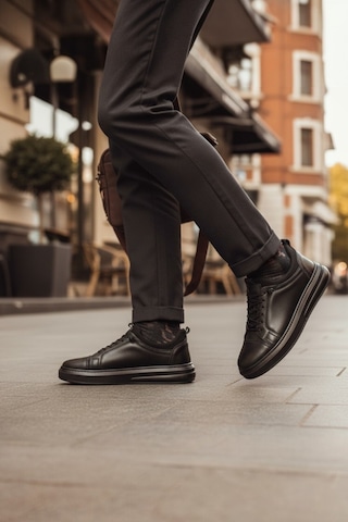 Enoch Hakiki Deri Lastikli Bilekli Erkek Sneaker Ortopedik Taban Siyah