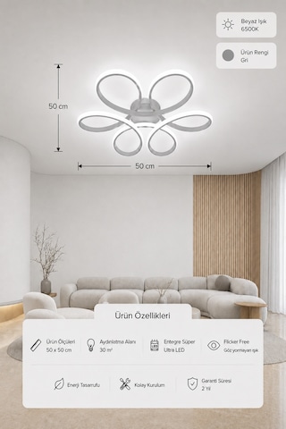 Niva Led Plafonyer Avize Beyaz Işık Gri