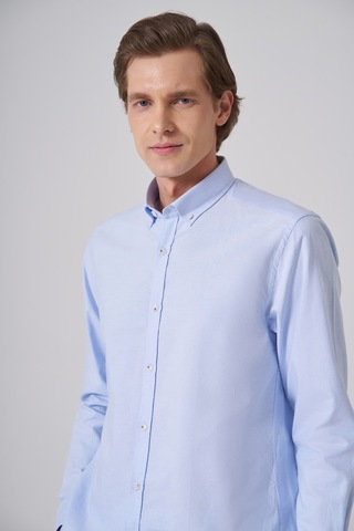 Morven Erkek A. Mavi Pamuk Trend Düz Dynamic Fit Düğmeli Yaka Gömlek 26ms004007311 A. Mavi
