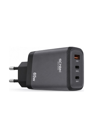 Schitec 65w Gan 3 Çıkışlı 2xtype-c + Usba Qc 3.0 Hızlı Şarj Adaptörü Başlığı Hg/ta-56eu Siyah