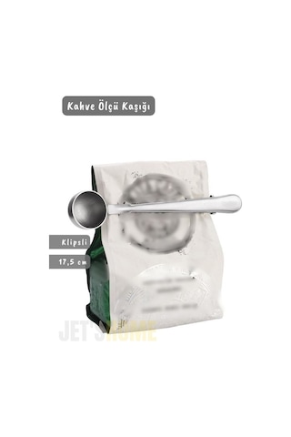 Klipsli Kahve Ölçü Kaşığı Paslanmaz Çelik Kahve Taze Saklama Çözümü 17,5 Cm Metalik Gri