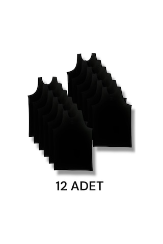 Askılı Erkek Atlet Pamuklu 12'li Paket Siyah