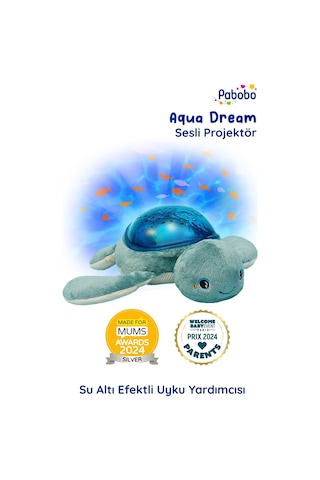 Pabobo Aqua Dream Kaplumbağa Sesli Projektör Su Altı Efektli Gece Lambası, Ağlama Sensörlü, Usb-c Şarjlı, Ninni & Beyaz Gürültülü Bebek Uyku Yardımc