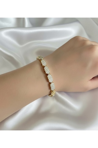 Xuping Modern Tasarım Taşlı Kuyumcu Serisi Premium Bileklik 17cm + 2cm Ayarlı Gold