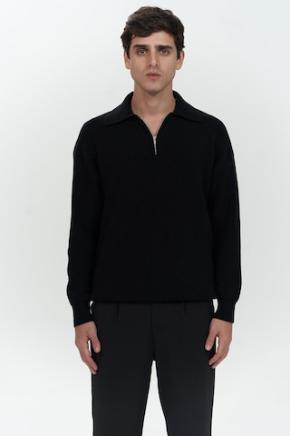 Mai Collection Mai Studios Co. Oberon Polo Yaka Yarım Fermuarlı Siyah Erkek Triko Kazak Siyah