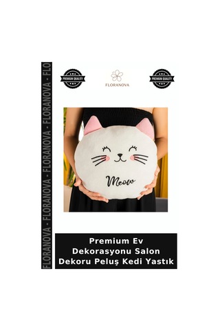 Premium Ev Dekorasyonu Salon Dekoru Peluş Kedi Yastık Çok Renkli