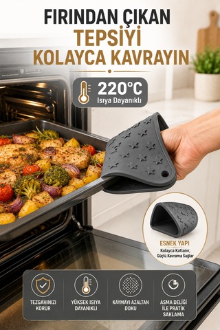 Antrasit Silikon Nihale 16x16cm Çok Amaçlı Tencere Tava Altlığı Fırın Tepsi Tutacağı Kavanoz Açacağı