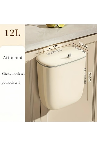 Honeybeeshop Duvar Montajlı Mutfak Çöp Kutusu Dolap Kapısı Asma Gıda Atık Sepeti 12l Kakao Kremalı Puding Mint