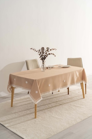 Silvio Somon Güpür Çiçekli Masa Örtüsü 160x220 Cm Somon