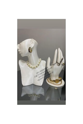 2'li Set Dekoratif Takı Mankeni Ve El, Takı Teşhir Standı Set, Takı Organizeri, Küpe Kolye Yüzük Beyaz 43634665