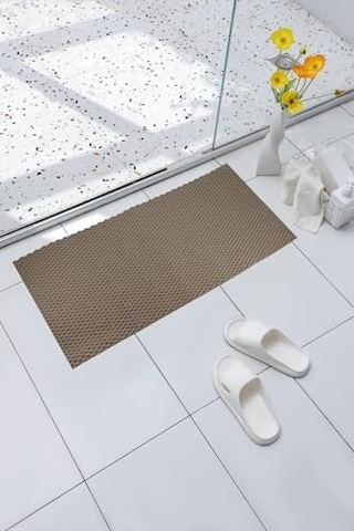 Premium Serisi Banyo - Küvet İçi Kaydırmaz Vantuzlu Hasır Desenli Diktördgen Paspas 68,5 X 35,5 Cm, Krem Açık Gri