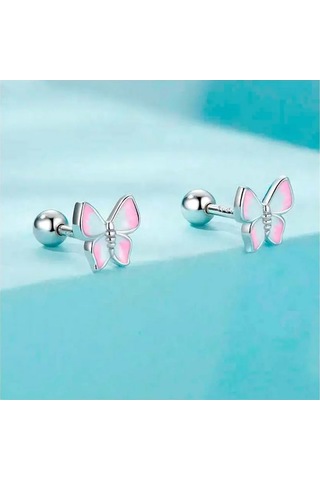 Bamoer Kelebek Desenli Pembe Emaye Gümüş Küpeler 291696414 Diğer