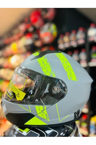 Mts 966 Tu61 Çene Açılır Güneş Vizörlü Motosiklet Kaskı Kapalı Gri- Neon Gri