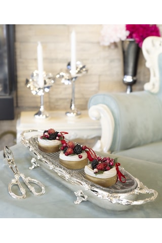 Gümüş Kaplama Oval Servislik Gümüş
