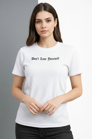 Wear Vexel Kadın Wafıl Kumaş Tişört Regular Kalıp Bisiklet Yaka Baskılı T-shirt - Beyaz Beyaz