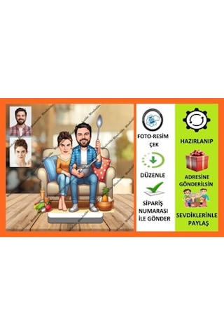 Gurme Aile Karikatür Biblo,sevgiliye Hediye,doğum Günü Hediyesi