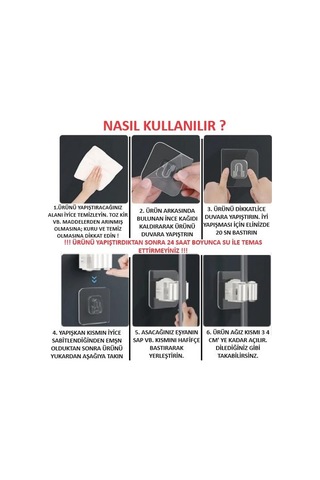 Mop Banyo Askısı Çok Amaçlı Yapışkanlı Askı 4 Adet Fırça Süpürge Papas Düzenleyici Mutfak Çok Renkli