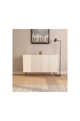 Serel 120 Cm Konsol, Tv Ünitesi, Çok Amaçlı Dolap - Beyaz-altın Beyaz-altın