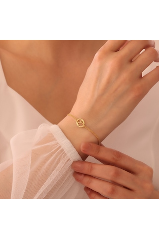 Vaoov 925 Ayar Gümüş Harfli Çift Zincirli Bileklik Altın