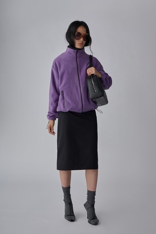 Suud Collection Mor Anu Oversize Fermuarlı Polar Hırka