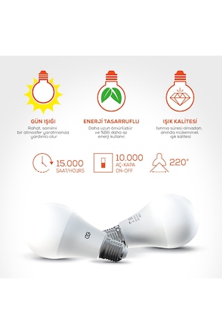 Günsan 10'lu LED Ampul 15W Gün Işığı E27 (4000K 220-240V)
