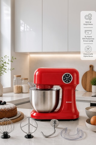 Emsan Bella Gusto Pro Dijital Ekranlı Stand Mikser Kırmızı 1500w BKK 2220 IC