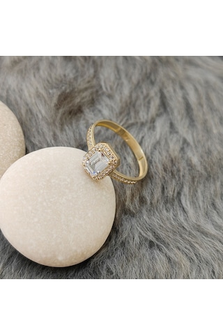 Chavin Baget Taşlı Sarı Altın Yüzük Et62