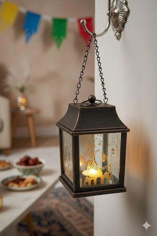 10 Cm Ramazan Ledli Kare Gümüş Aynalı Fener - Pil Dahil Dekoratif Ramazan Feneri Diğer