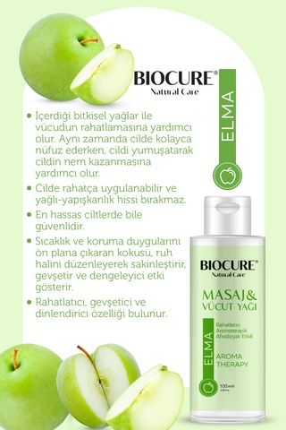 Biocure Elma Özlü Masaj ve Vücut Bakım Yağı 100 ML